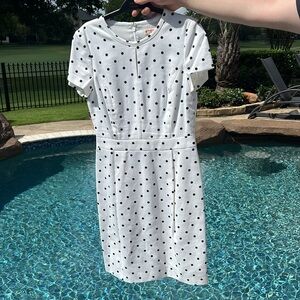 Brooks Brothers polka dot midi dress white base Blue dots Size 2 100% cotton